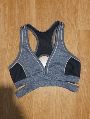 Forever 21 Grey Melange Racerback Sports Bra with Crisscross Band